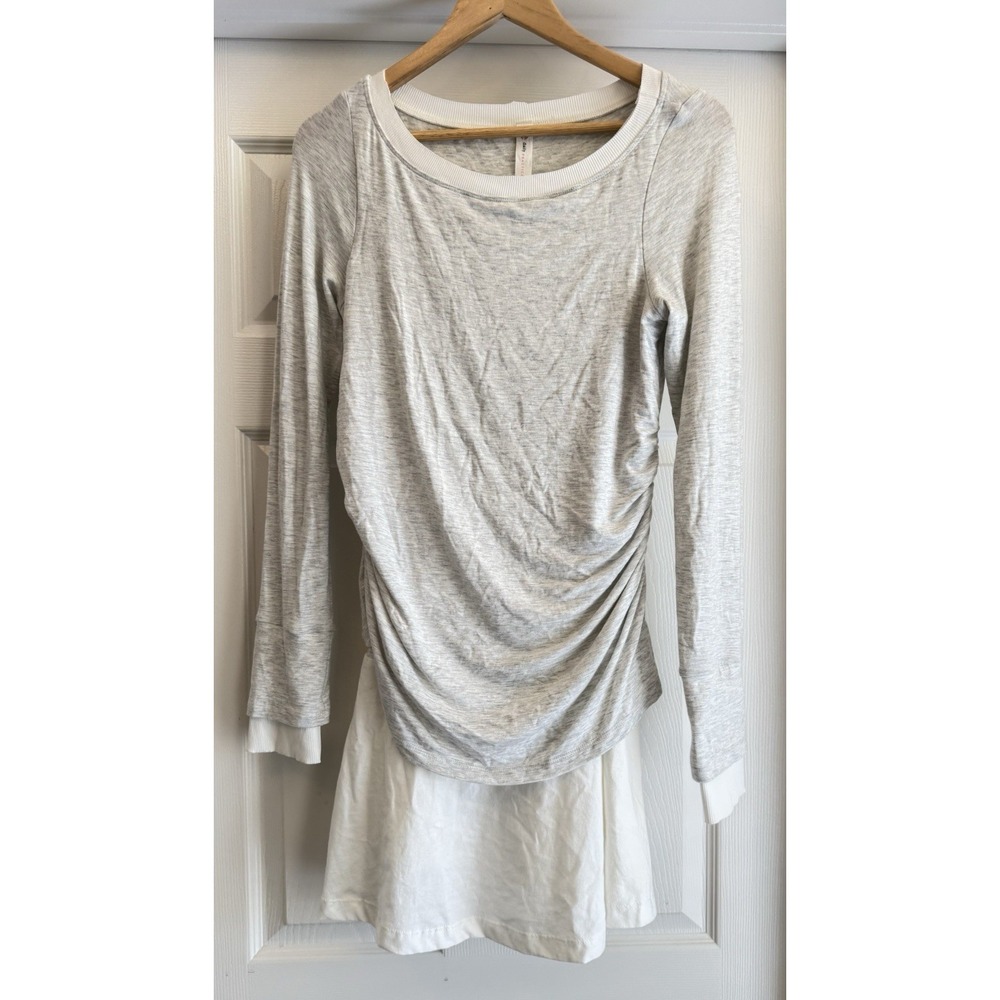Daily Practice Anthropologie Tunic Womens Medium Gray White Ruched Layered Dress